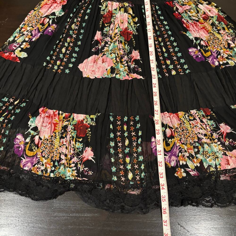 Boho Floral Lace-Trim Tiered Midi Skirt- Sz M- Whimsygoth 90s Vintage - Picture 5 of 6
